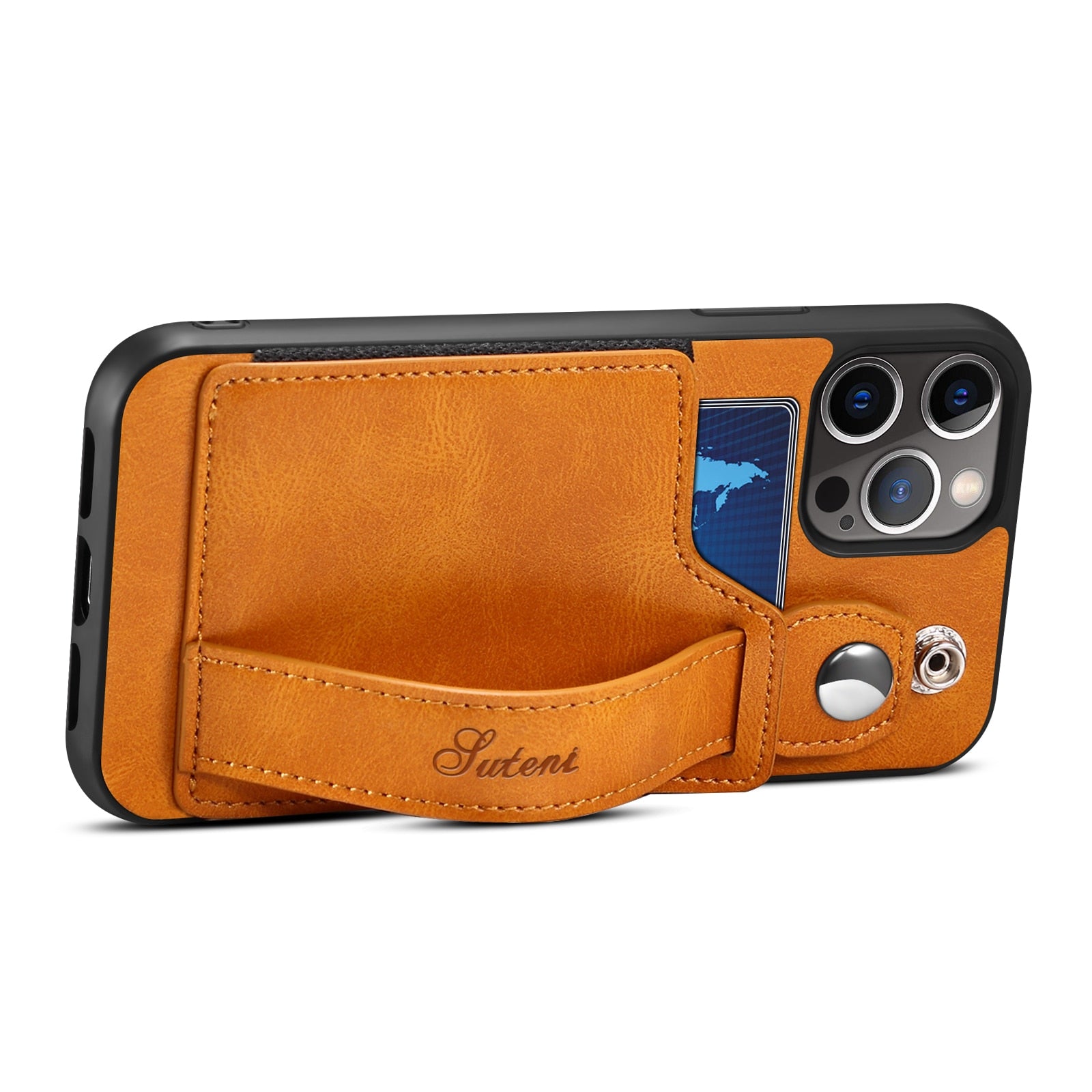 Leather Wallet flip Cover Stand Feature with Wrist Strap and Credit Cards Pocket for iPhones