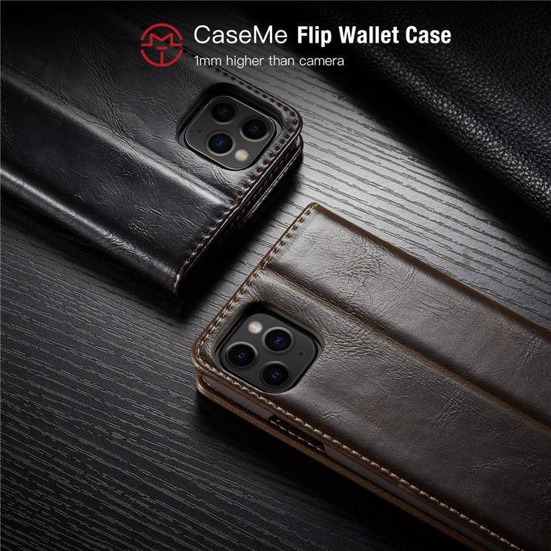 Elegant Leather Magnetic Card Holder Wallet Cover for iPhones