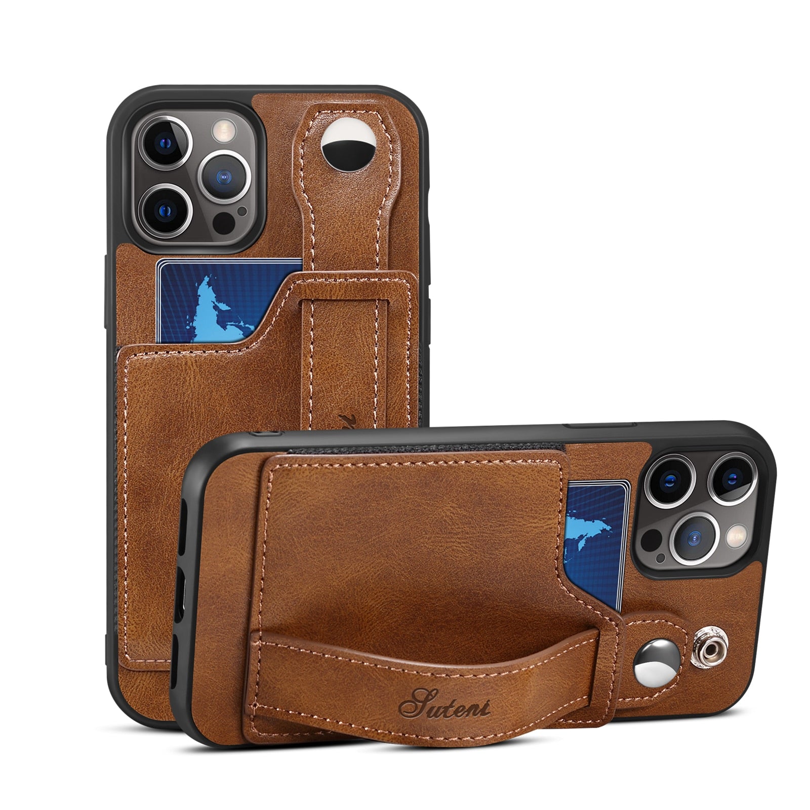 Leather Wallet flip Cover Stand Feature with Wrist Strap and Credit Cards Pocket for iPhones