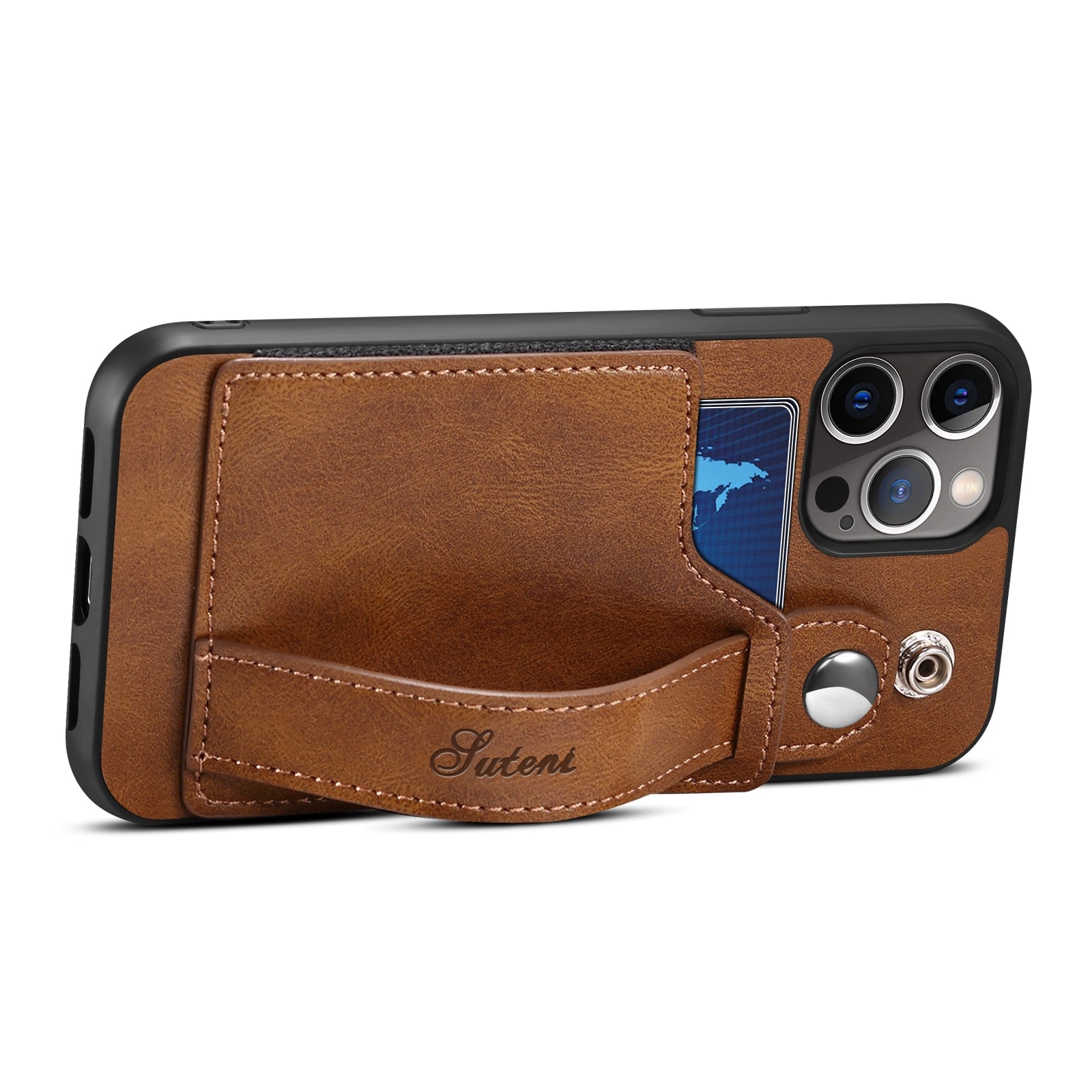 Leather Wallet flip Cover Stand Feature with Wrist Strap and Credit Cards Pocket for iPhones