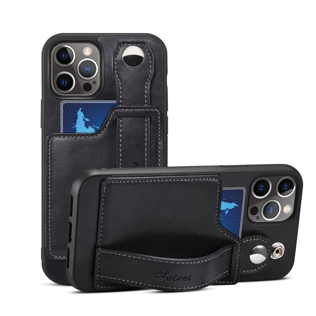 Leather Wallet flip Cover Stand Feature with Wrist Strap and Credit Cards Pocket for iPhones