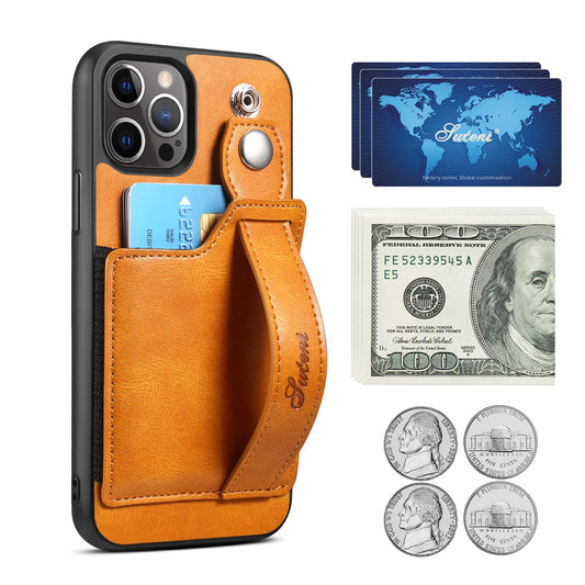 Leather Wallet flip Cover Stand Feature with Wrist Strap and Credit Cards Pocket for iPhones