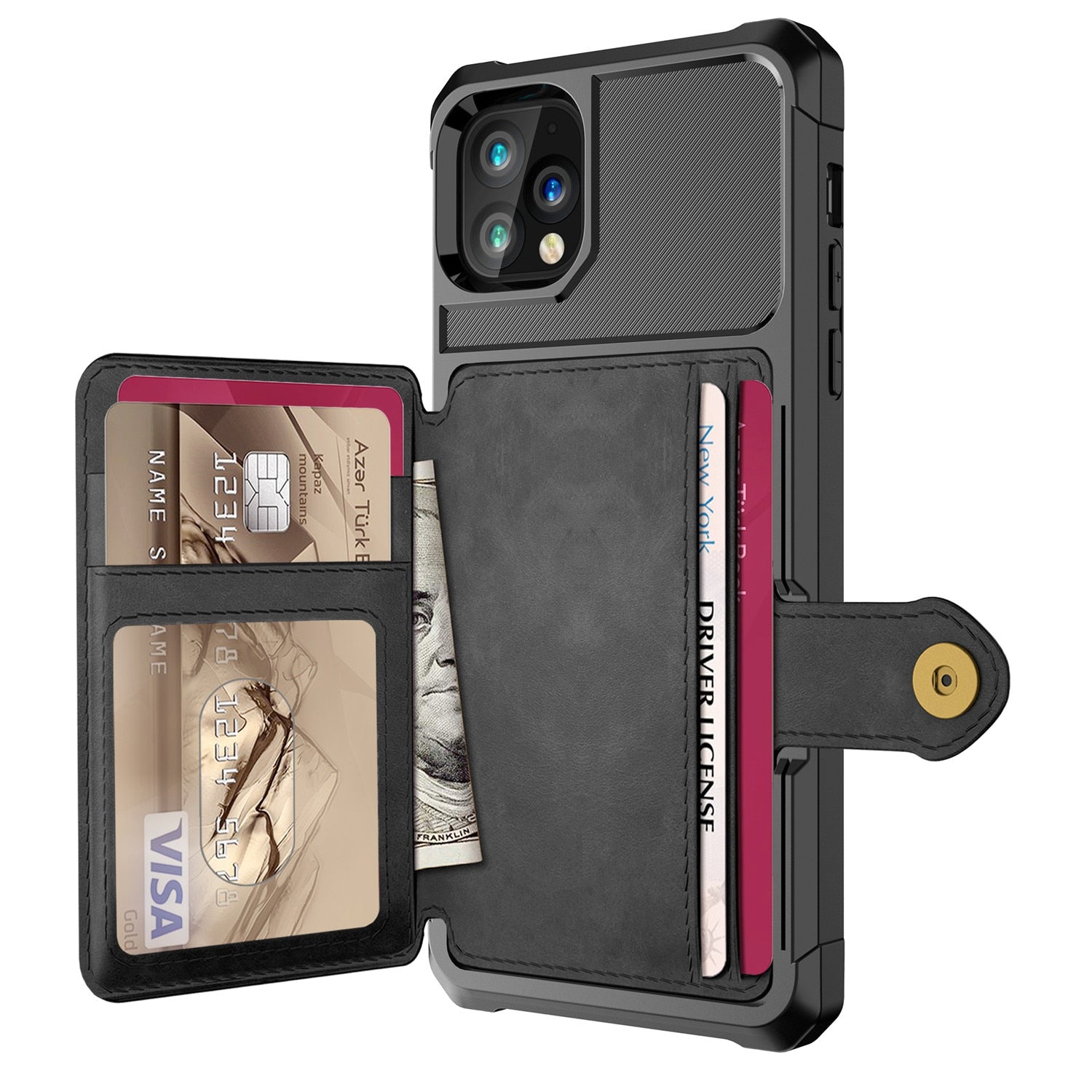 Premium Leather Wallet Cover with Buckle for iPhone serie 12 Models — Stylish Leather Folio Wallet Case