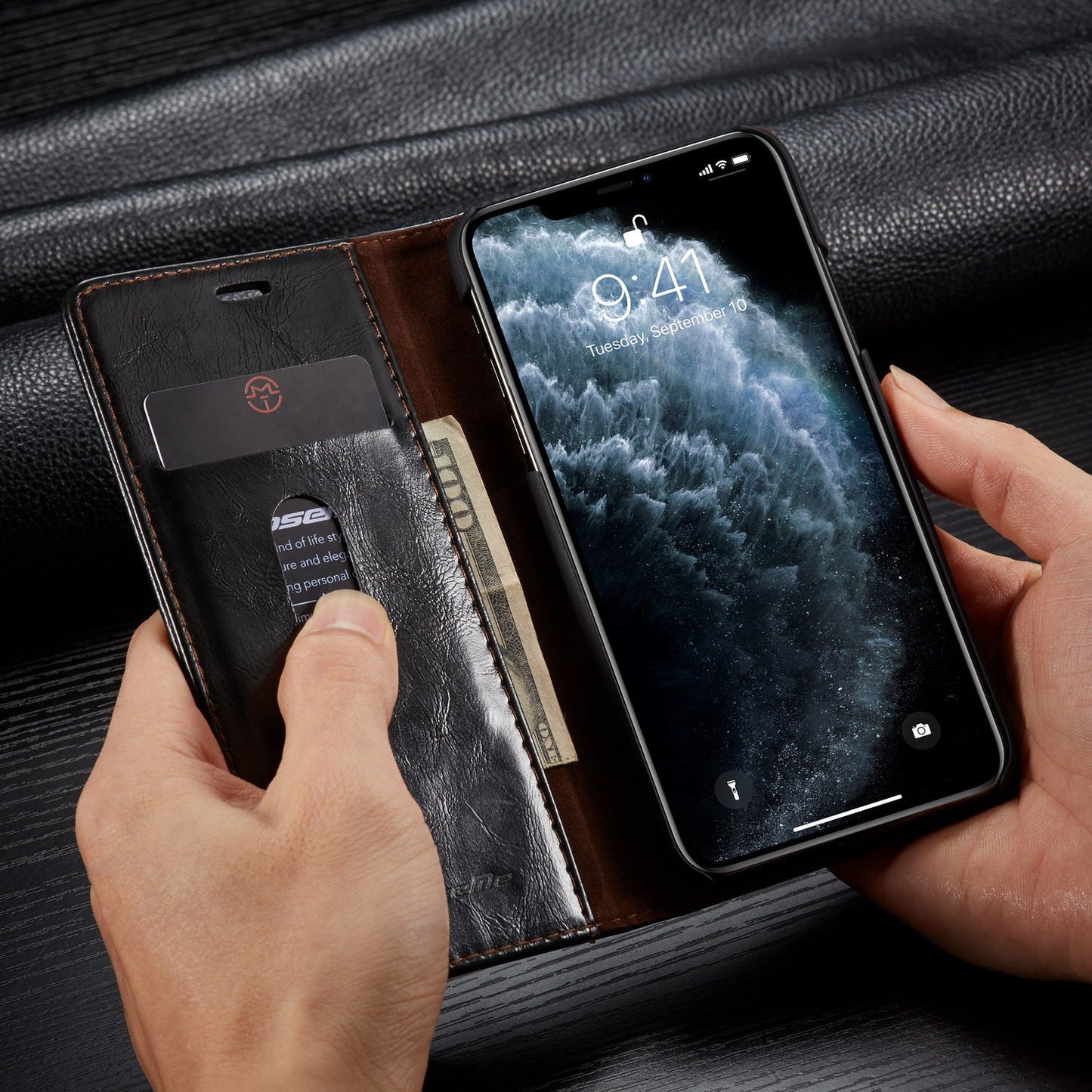 Elegant Leather Magnetic Card Holder Wallet Cover for iPhones