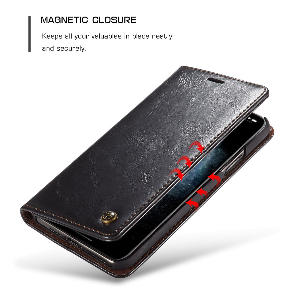 Elegant Leather Magnetic Card Holder Wallet Cover for iPhones