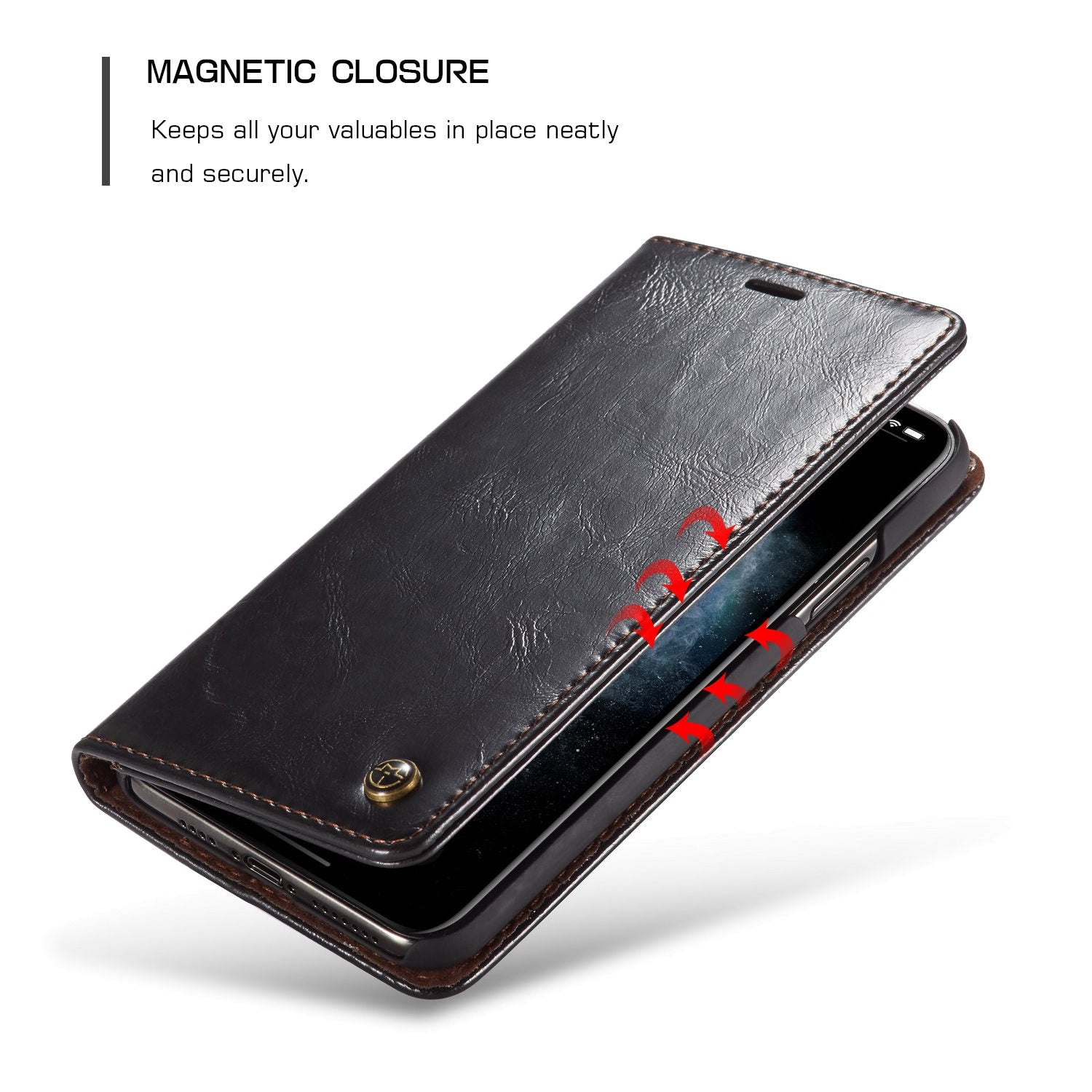 Elegant Leather Magnetic Card Holder Wallet Cover for iPhones
