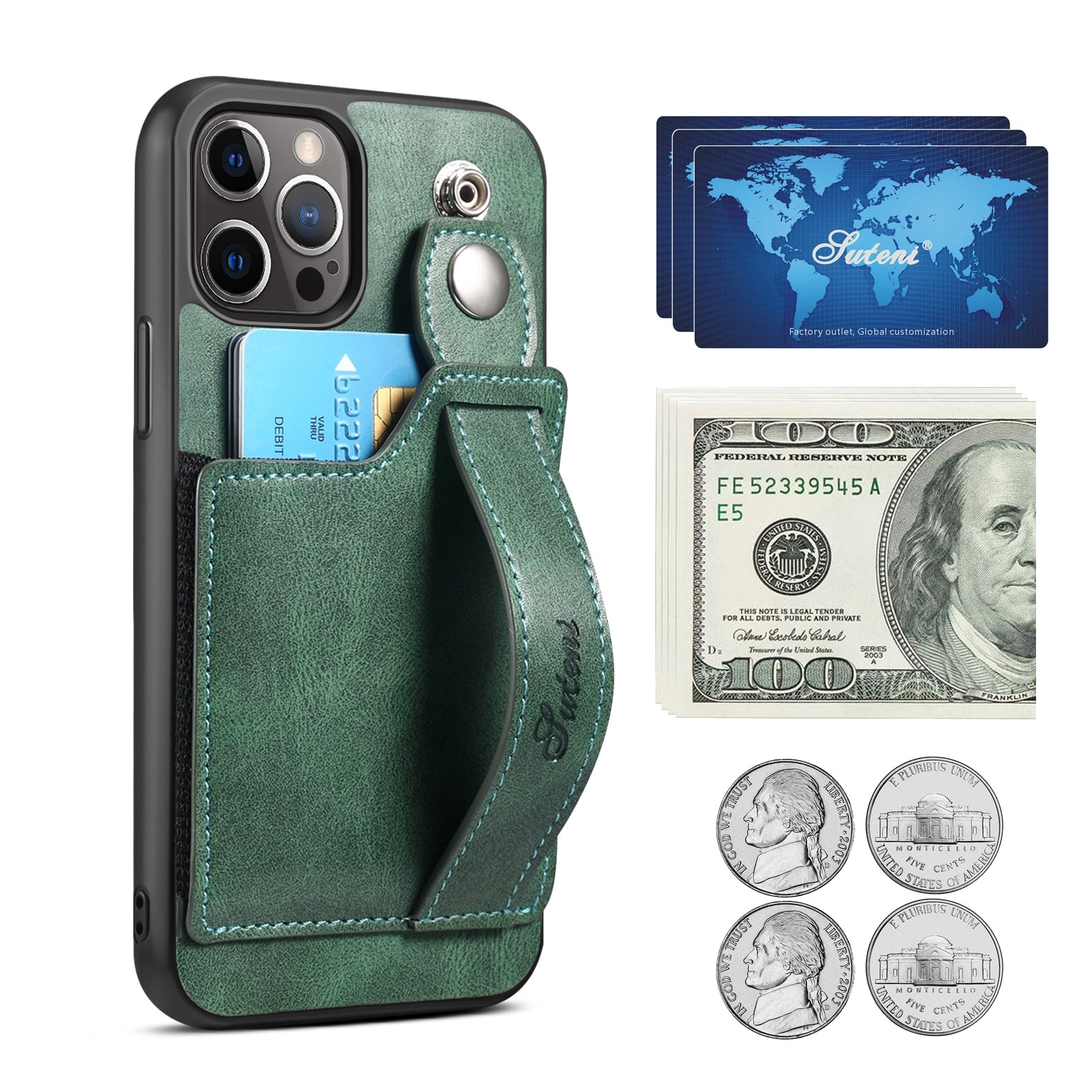 Leather Wallet flip Cover Stand Feature with Wrist Strap and Credit Cards Pocket for iPhones