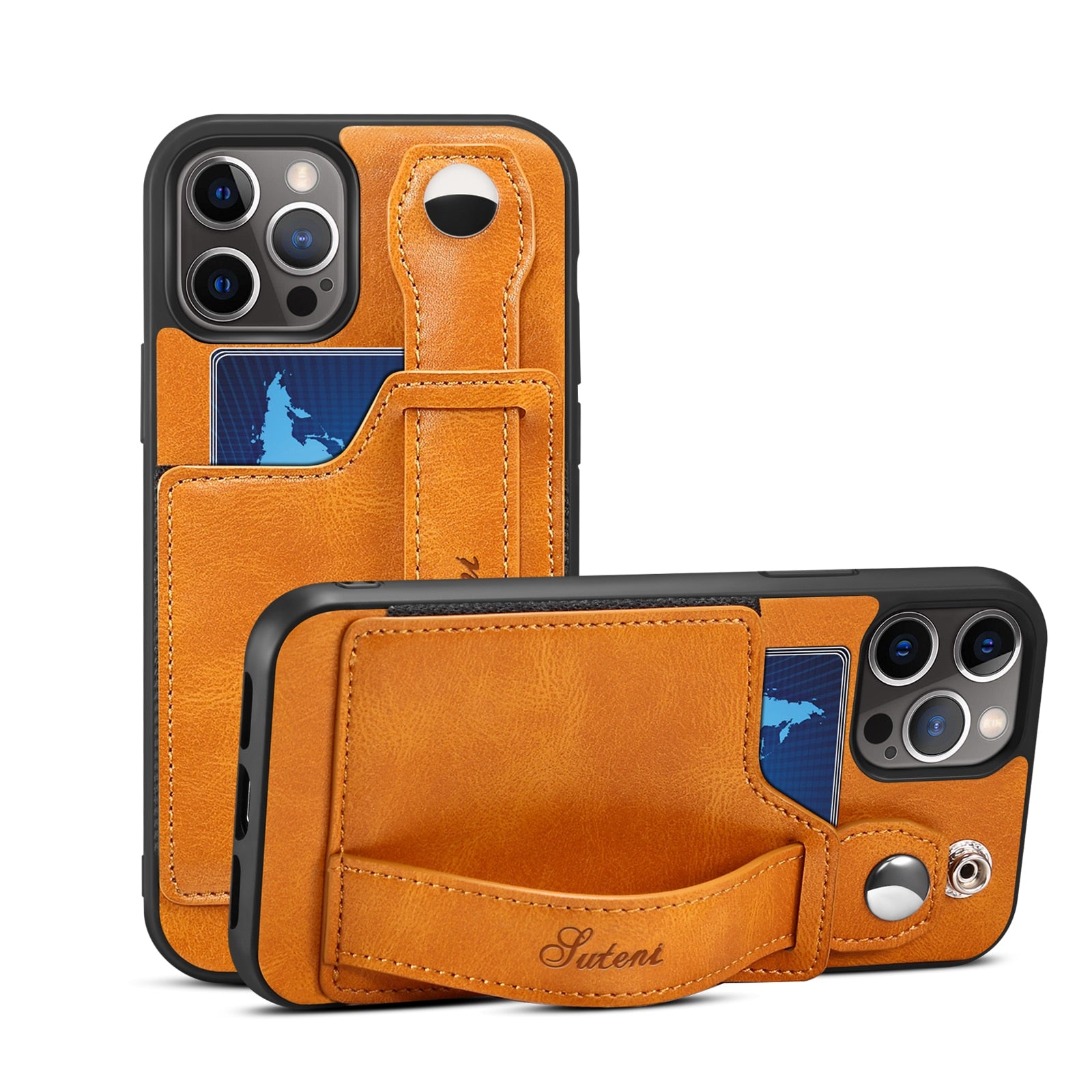 Leather Wallet flip Cover Stand Feature with Wrist Strap and Credit Cards Pocket for iPhones
