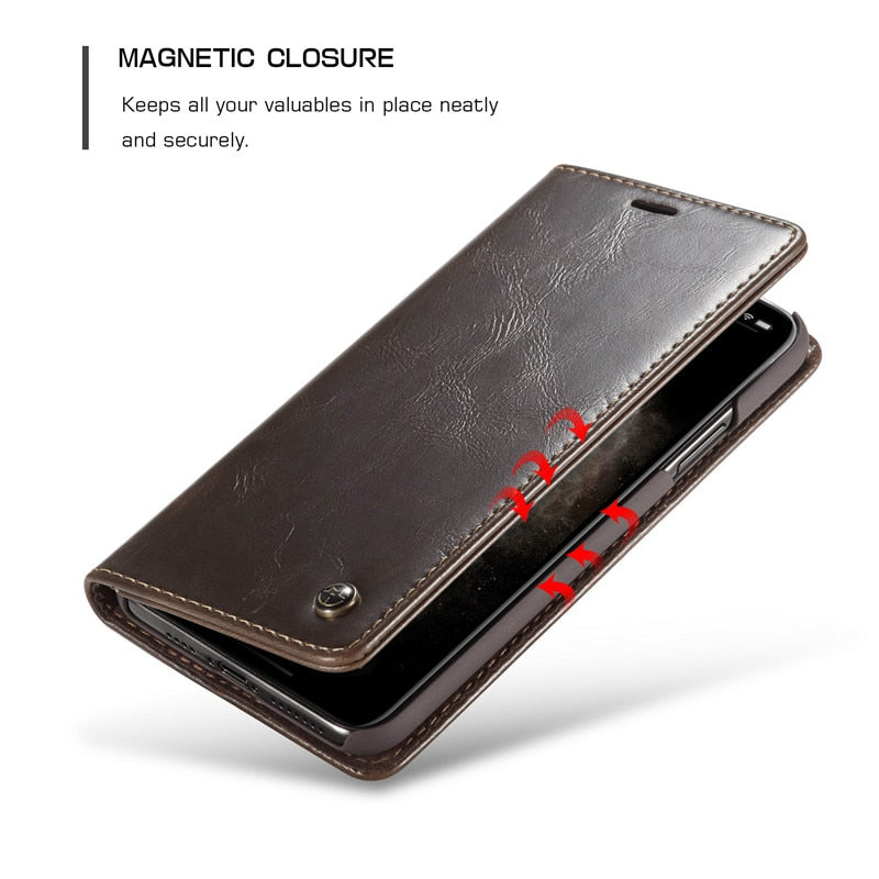 Elegant Leather Magnetic Card Holder Wallet Cover for iPhones