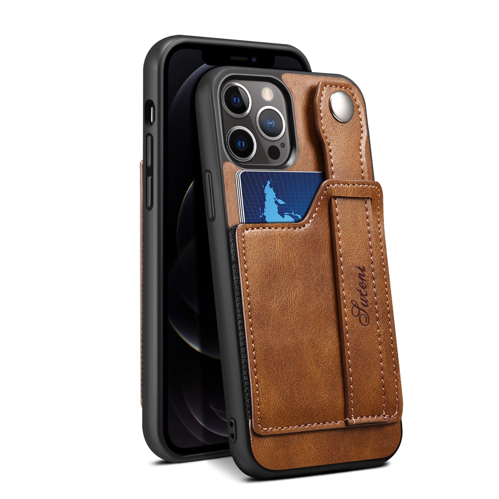 Leather Wallet flip Cover Stand Feature with Wrist Strap and Credit Cards Pocket for iPhones