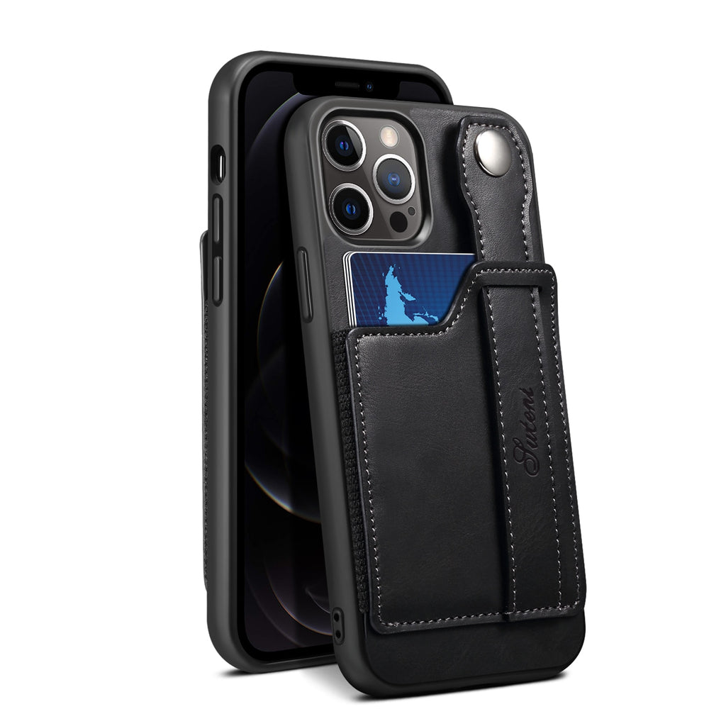 Leather Wallet flip Cover Stand Feature with Wrist Strap and Credit Cards Pocket for iPhones