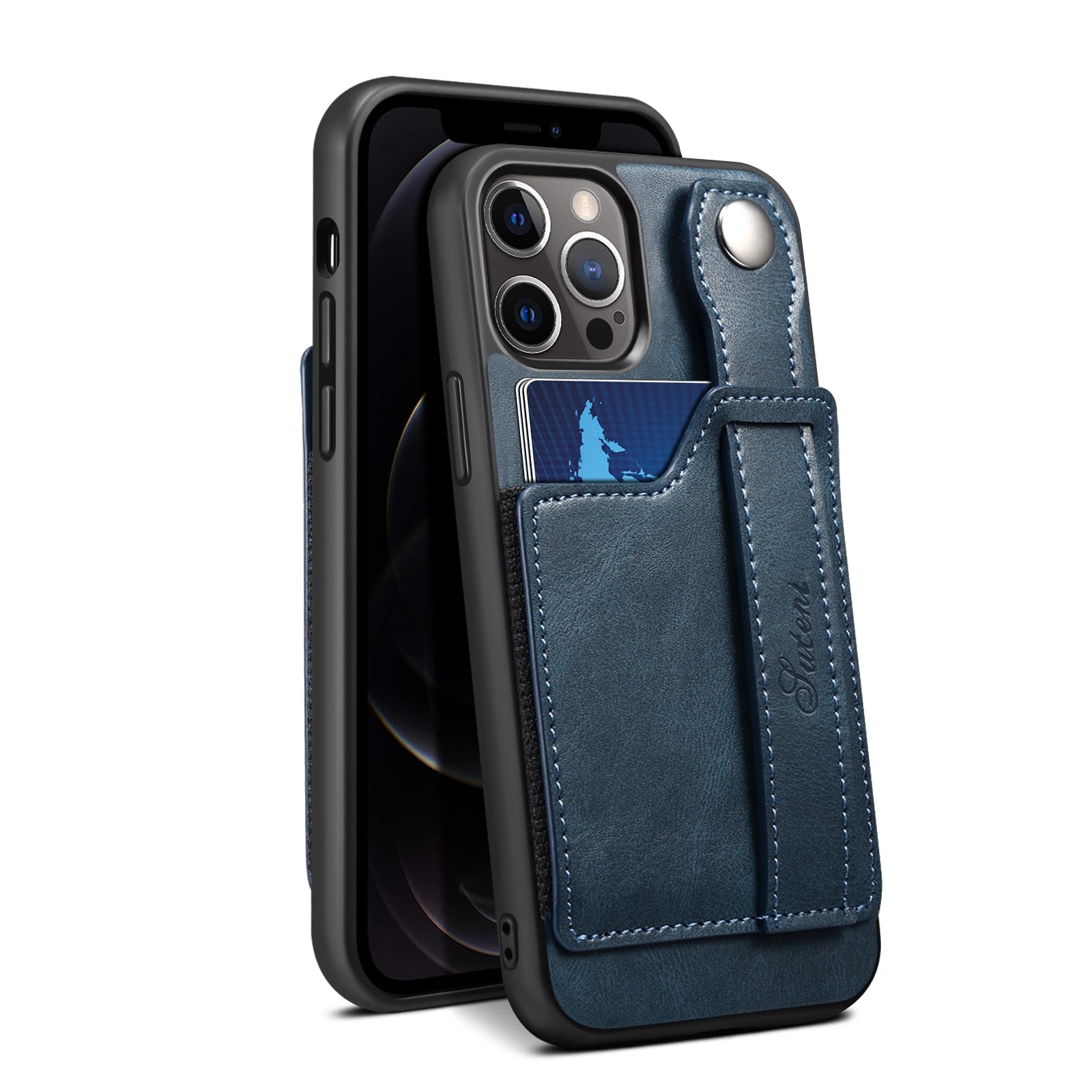 Leather Wallet flip Cover Stand Feature with Wrist Strap and Credit Cards Pocket for iPhones