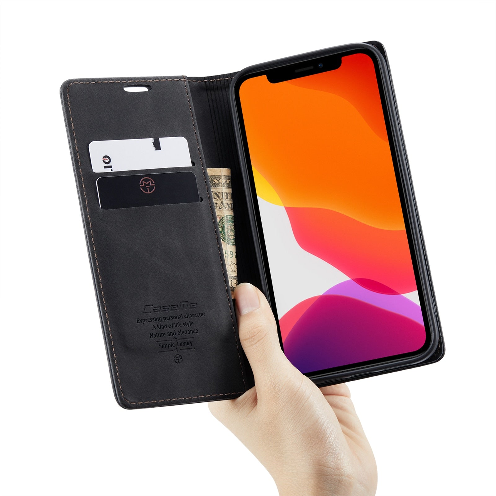 Premium iPhone 14 13 12 Mini Pro Max Case Retro Magnetic Card Leather Wallet.